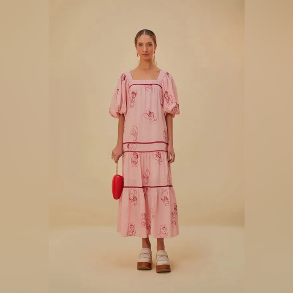 Farm Rio The Kiss Embroidered Short Sleeve Maxi Dress - Picture 1 of 5